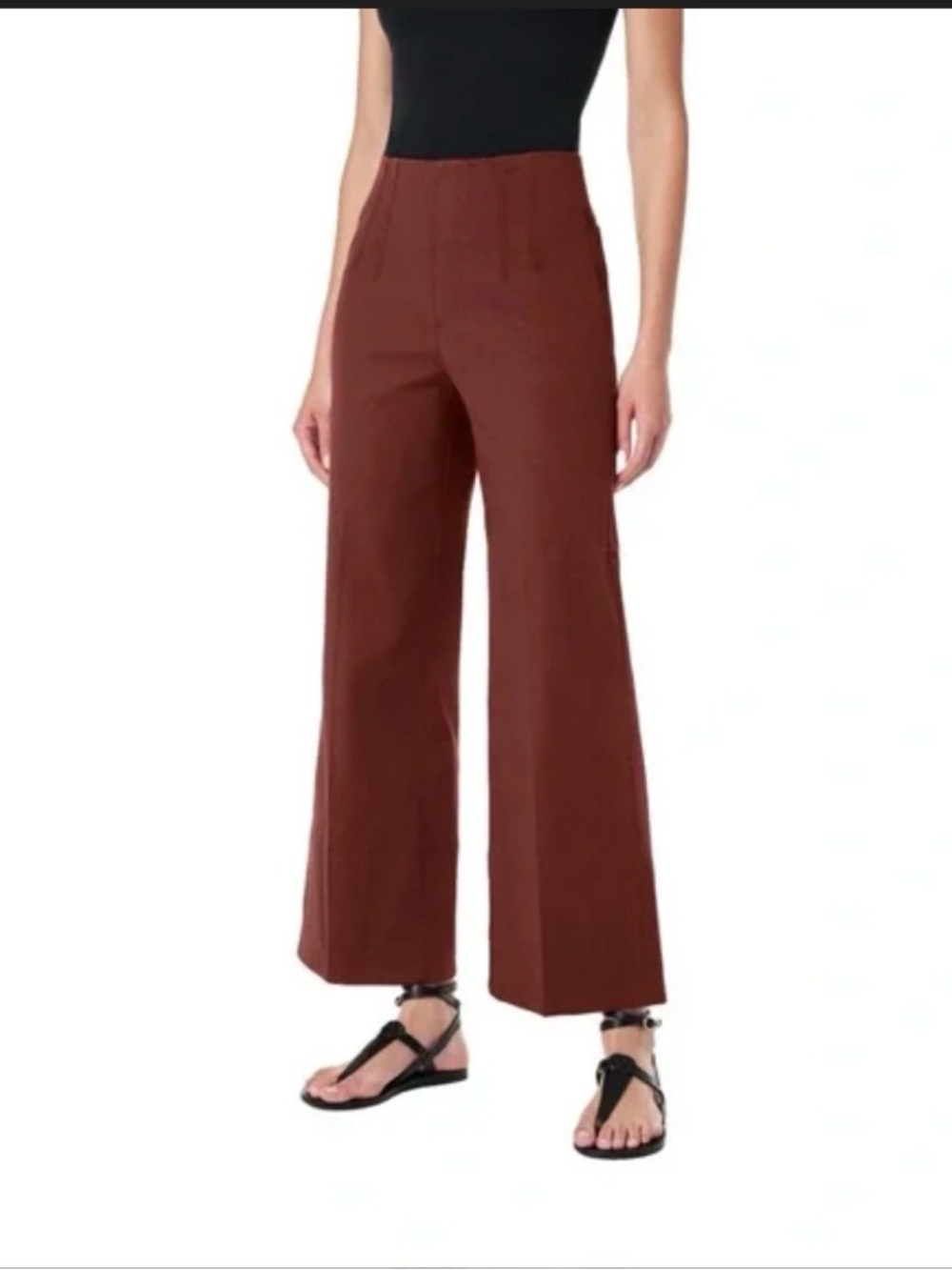 Spanx Stretch Twill Cropped Wide Leg Pant Stretch Trousers Brown Size Medium
